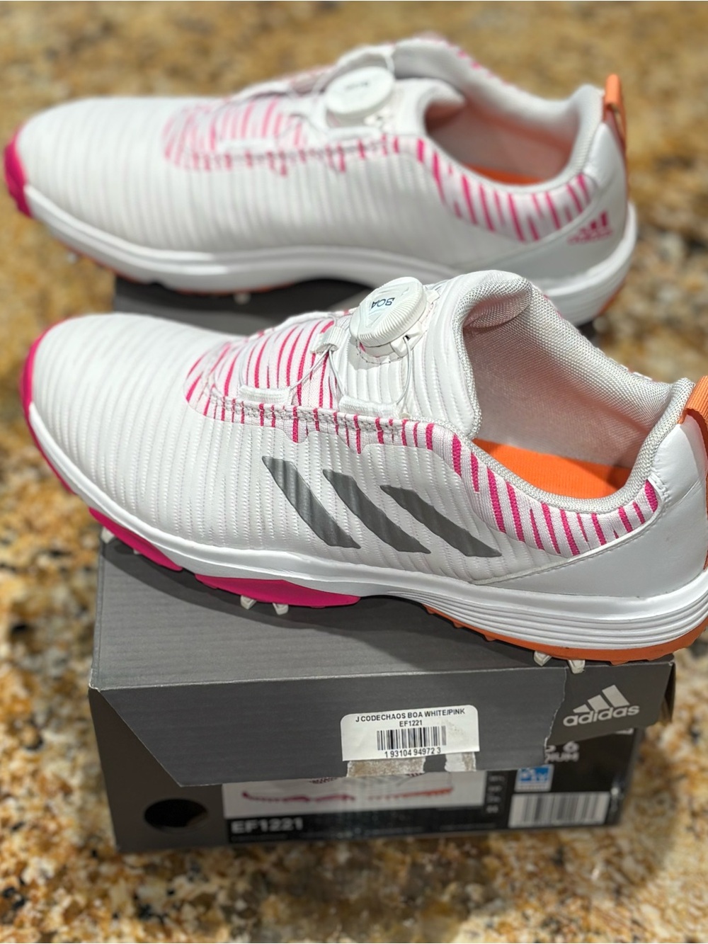 ADIDAS White & Pink Youth Golf BOA Spikeless Shoes